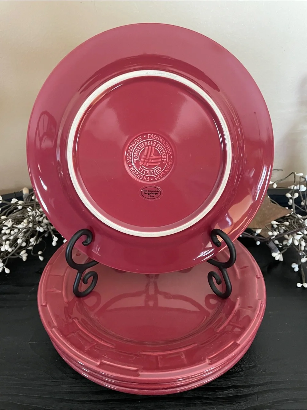 Longaberger Woven Traditions ‘Paprika’ Ceramic Luncheon  Plates 9” - Set of Four
